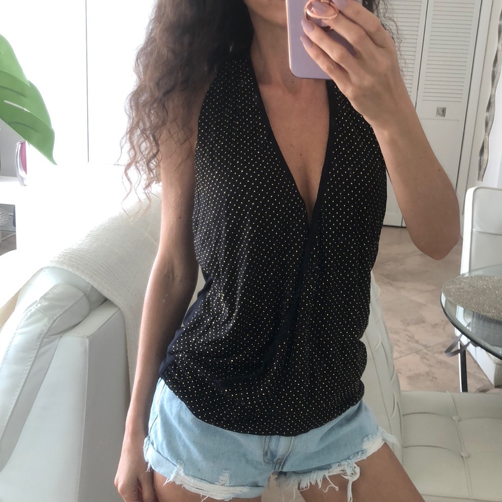 Bebe all over stud halter top black gold XS New